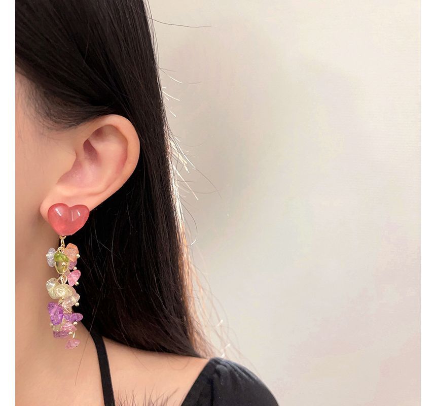 Alloy Fringed Heart Faux Crystal Earring