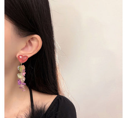 Alloy Fringed Heart Faux Crystal Earring
