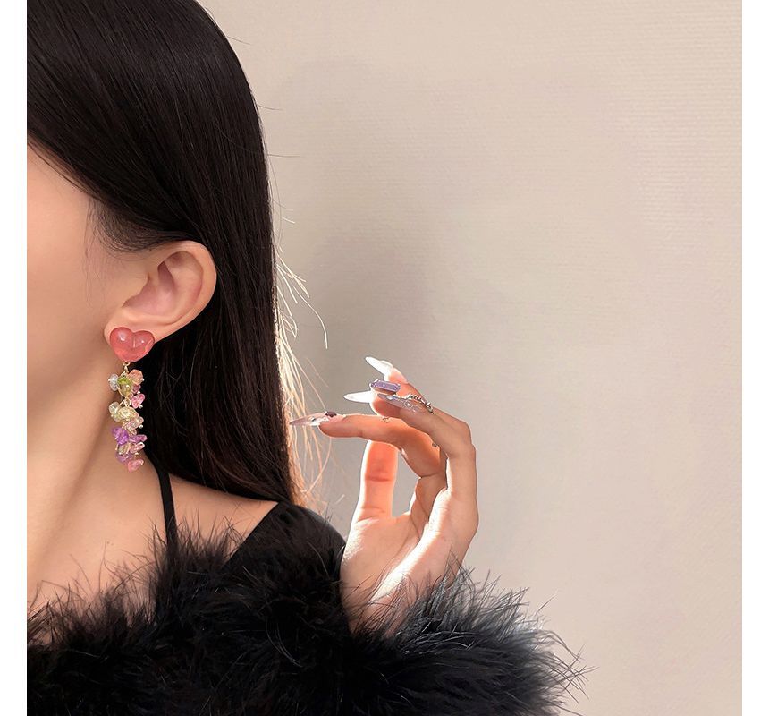 Alloy Fringed Heart Faux Crystal Earring