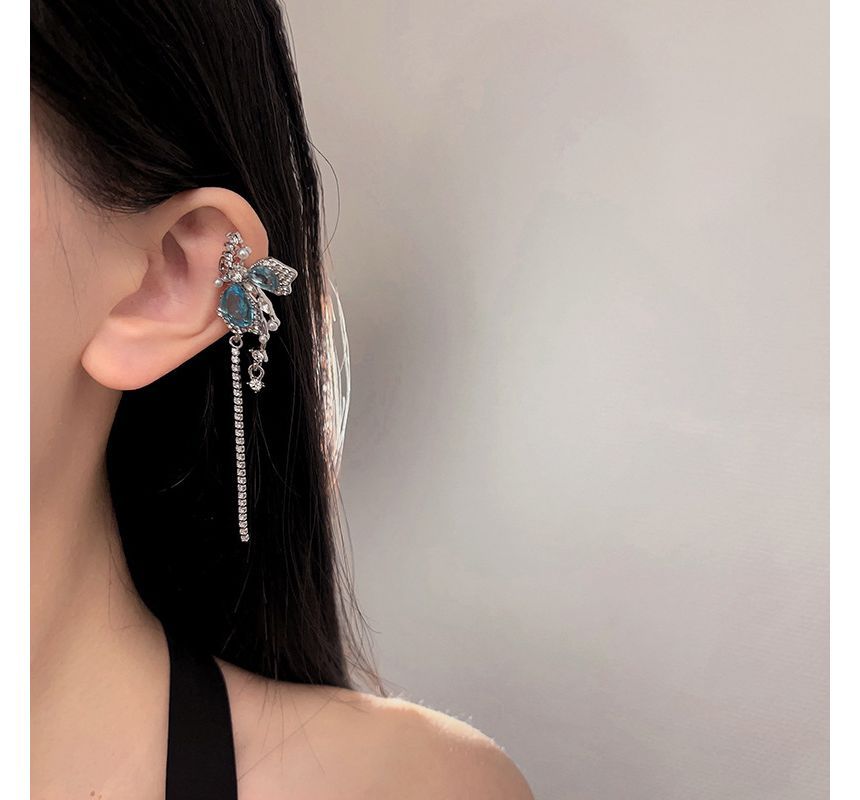Alloy Butterfly Cuff Earring Faux Asymmetrical Gemstone