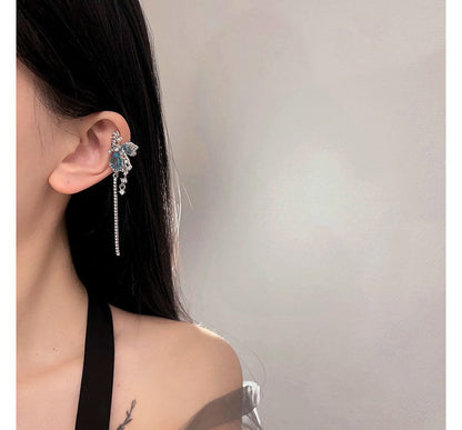 Alloy Butterfly Cuff Earring Faux Asymmetrical Gemstone