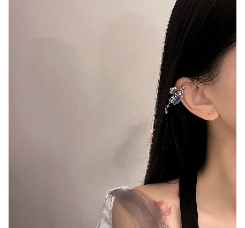 Alloy Butterfly Cuff Earring Faux Asymmetrical Gemstone