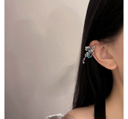 Alloy Butterfly Cuff Earring Faux Asymmetrical Gemstone