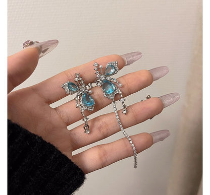 Alloy Butterfly Cuff Earring Faux Asymmetrical Gemstone