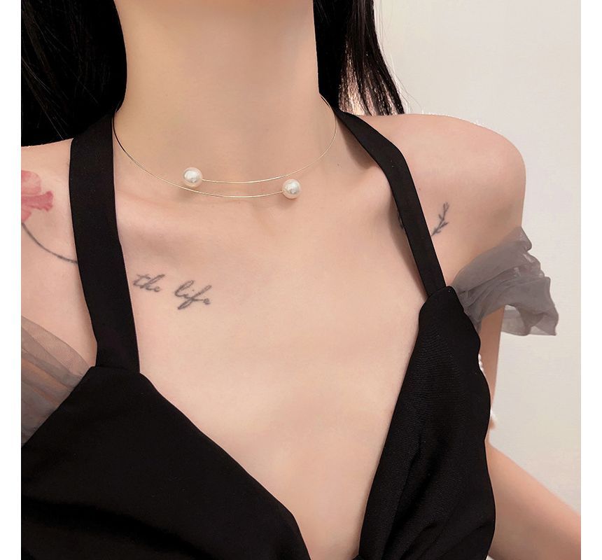 Faux Choker Alloy Pearl Open