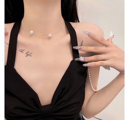 Faux Choker Alloy Pearl Open