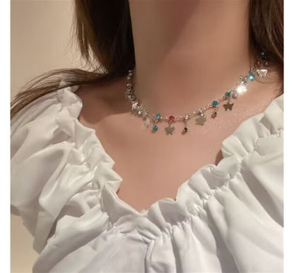 Rhinestone Choker Alloy Butterfly
