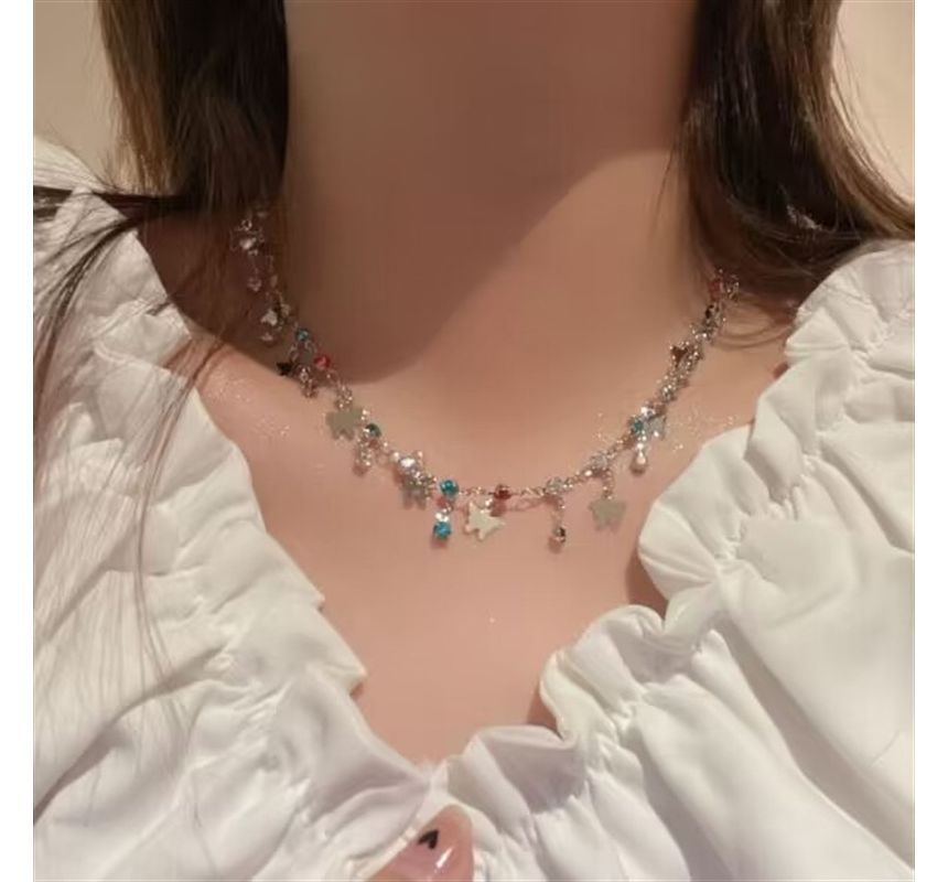 Rhinestone Choker Alloy Butterfly