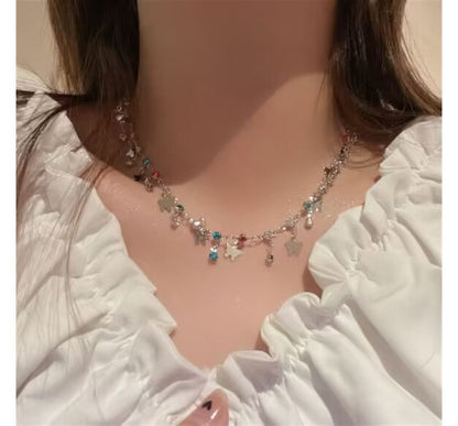 Rhinestone Choker Alloy Butterfly