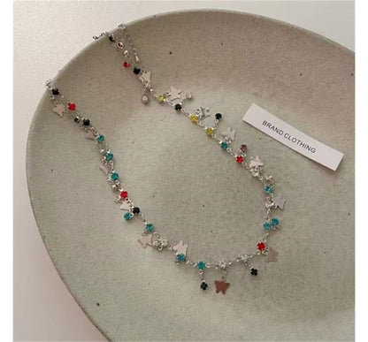 Rhinestone Choker Alloy Butterfly