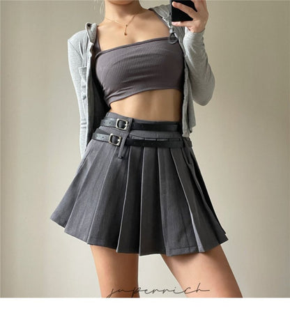 Pleated Mini High Plain Rise Skirt