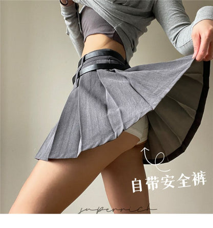 Pleated Mini High Plain Rise Skirt