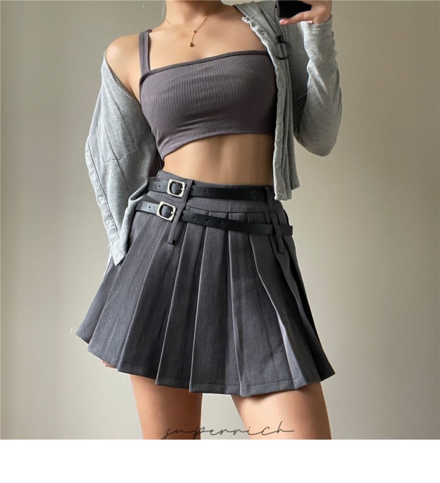 Pleated Mini High Plain Rise Skirt