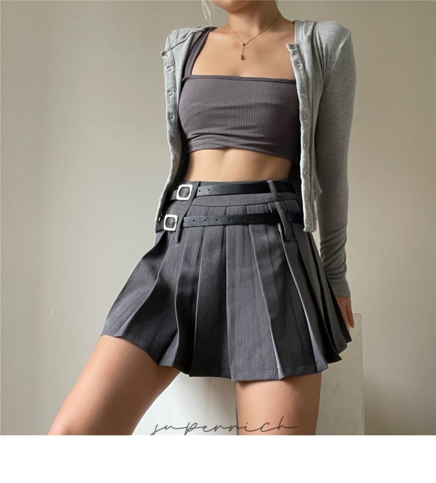 Pleated Mini High Plain Rise Skirt