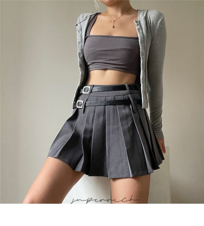 Pleated Mini High Plain Rise Skirt
