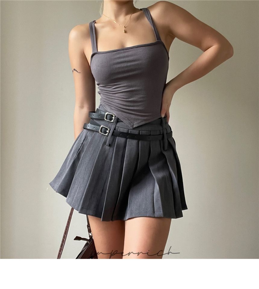 Pleated Mini High Plain Rise Skirt