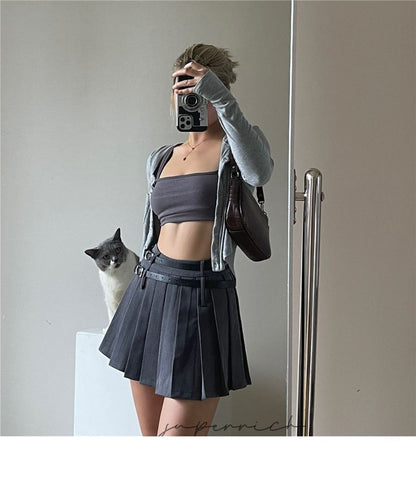 Pleated Mini High Plain Rise Skirt