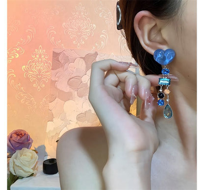 Earring Alloy Heart Rhinestone Fringed