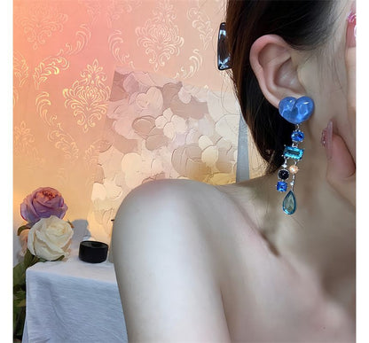 Earring Alloy Heart Rhinestone Fringed