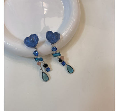 Earring Alloy Heart Rhinestone Fringed