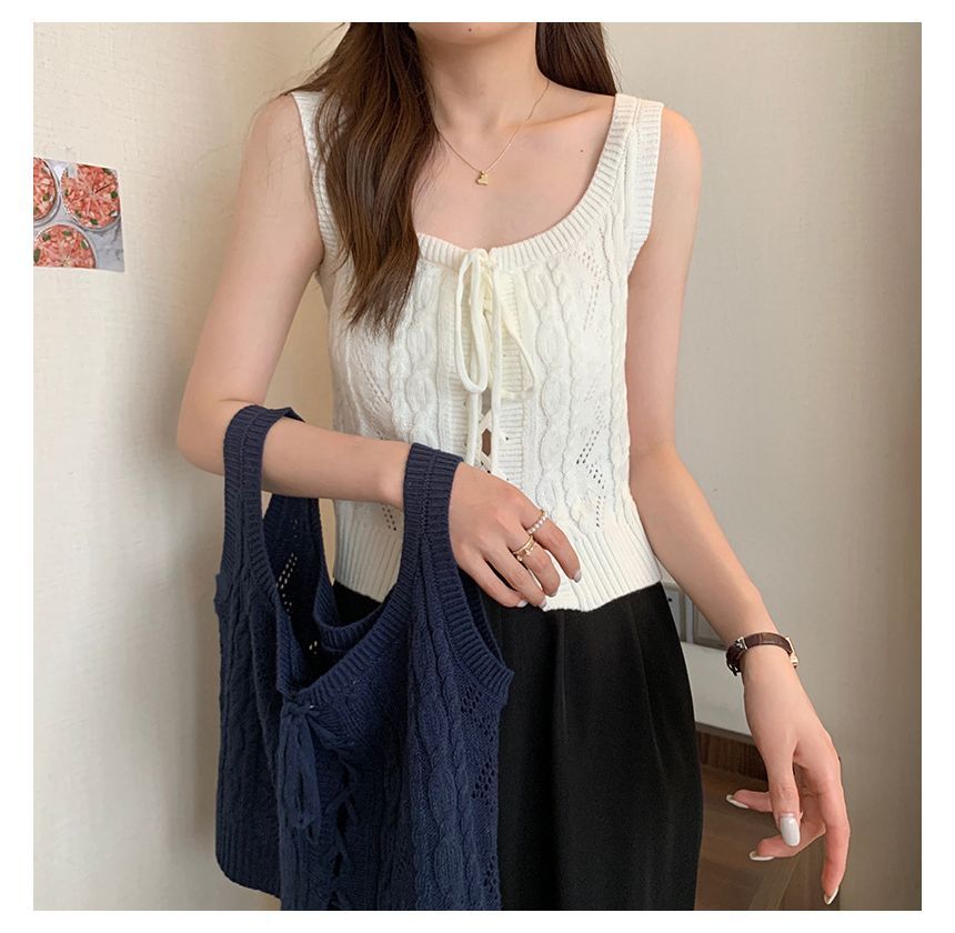 Knit Vest Lace-Up Cable-Knit