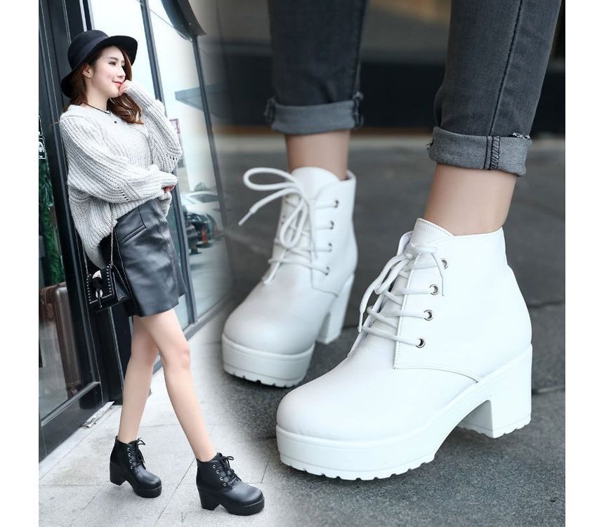 Boots Platform Ankle Heel Lace-Up Chunky