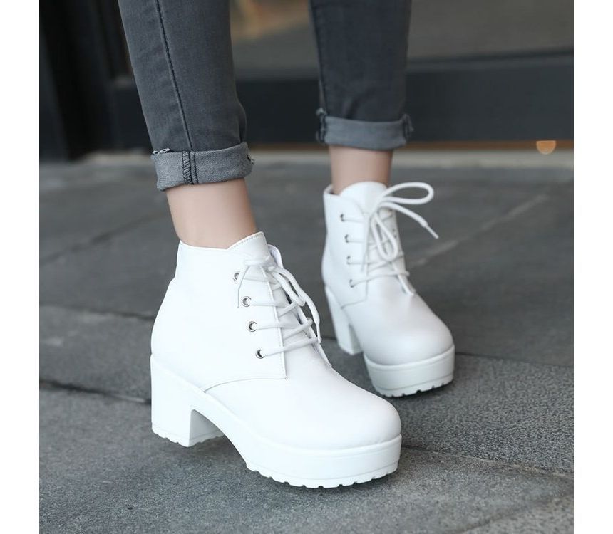 Boots Platform Ankle Heel Lace-Up Chunky
