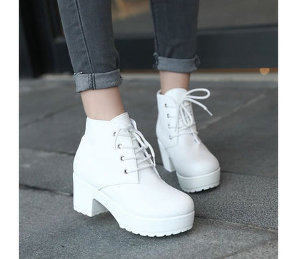 Boots Platform Ankle Heel Lace-Up Chunky