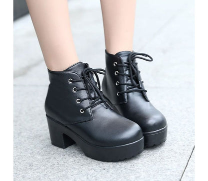 Boots Platform Ankle Heel Lace-Up Chunky