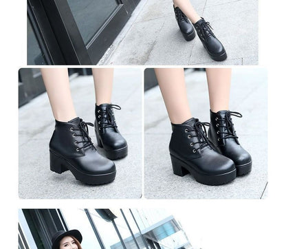 Boots Platform Ankle Heel Lace-Up Chunky