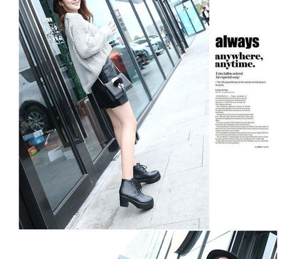 Boots Platform Ankle Heel Lace-Up Chunky
