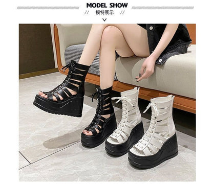 Gladiator Wedge Lace-Up Heel Sandals Platform