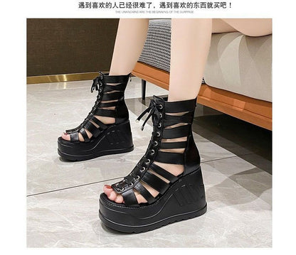 Gladiator Wedge Lace-Up Heel Sandals Platform