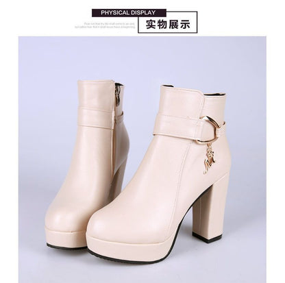Short Chunky Boots Plain Heel
