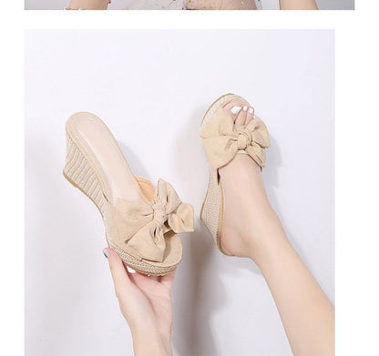 Heel Wedge Sandals Slide Bow Espadrille
