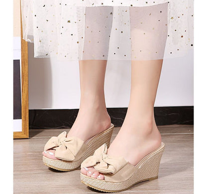 Heel Wedge Sandals Slide Bow Espadrille