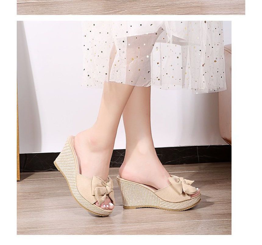 Heel Wedge Sandals Slide Bow Espadrille