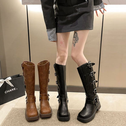 Knee Multi-Buckle Boots Platform High