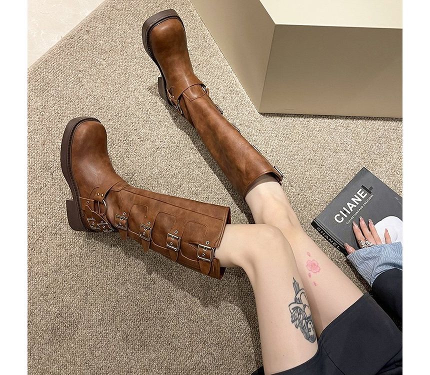 Knee Multi-Buckle Boots Platform High