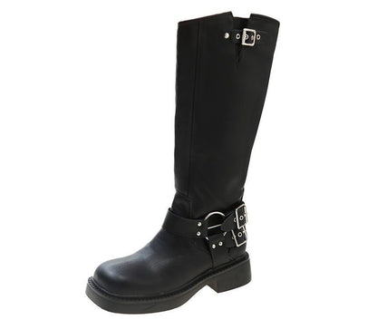 Platform Boots High Multi-Buckle Knee