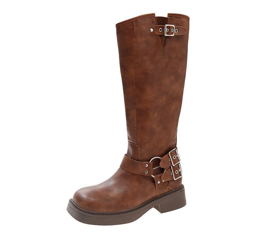 Platform Boots High Multi-Buckle Knee