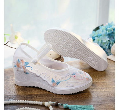 Pointed Embroidered Wedge Mary Jane Shoes
