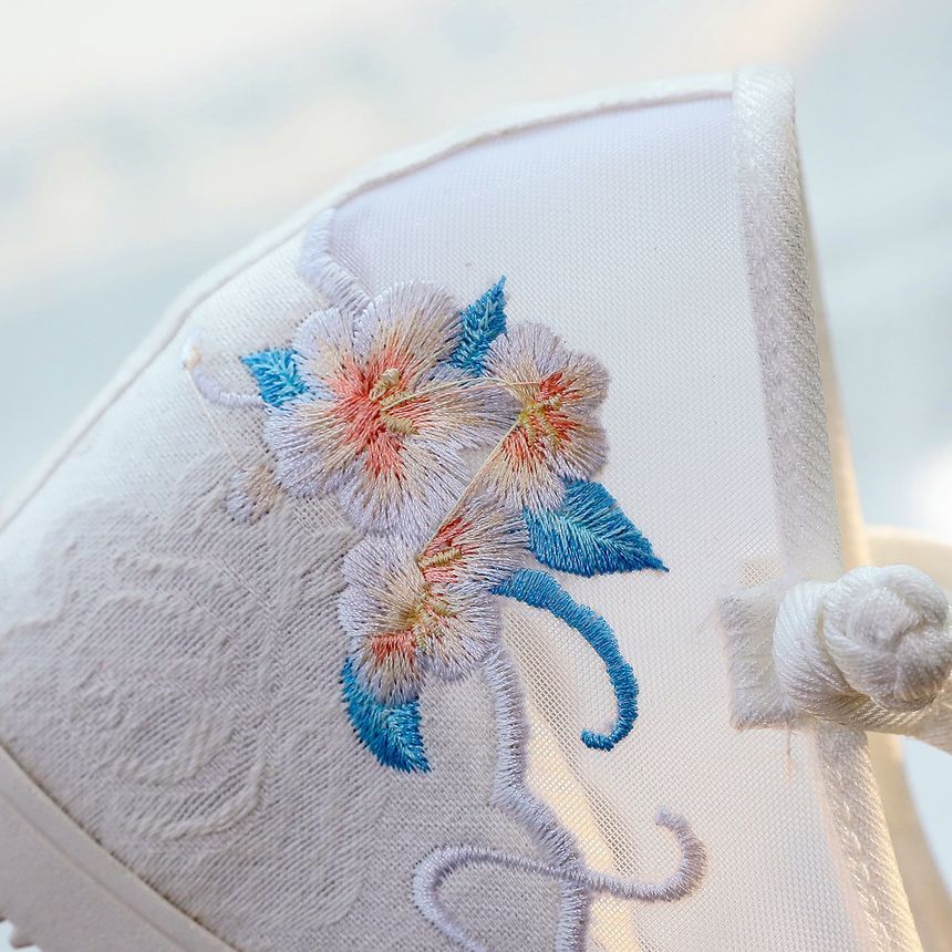 Pointed Embroidered Wedge Mary Jane Shoes