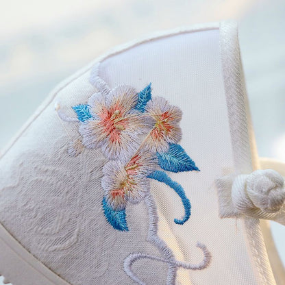 Pointed Embroidered Wedge Mary Jane Shoes