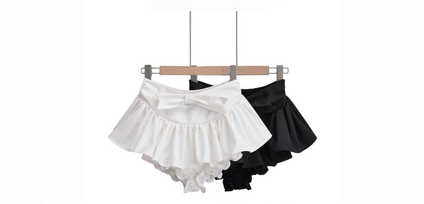 bow Skirt Waist Plain Mid A-Line Mini