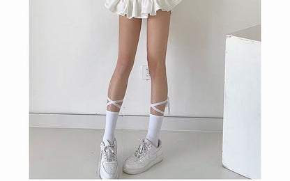 bow Skirt Waist Plain Mid A-Line Mini