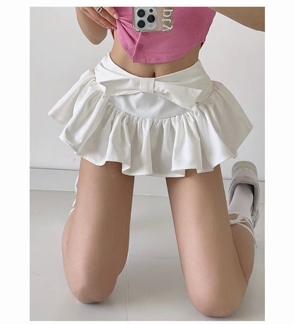 bow Skirt Waist Plain Mid A-Line Mini