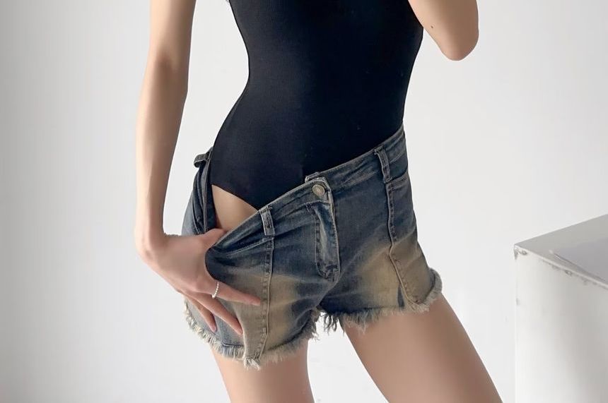 Neck Top Scoop Bodysuit Plain Sleeveless