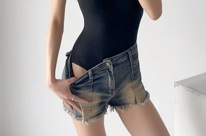 Neck Top Scoop Bodysuit Plain Sleeveless