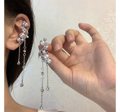 Pearl Ear Cuff Rhinestone Faux Fringe